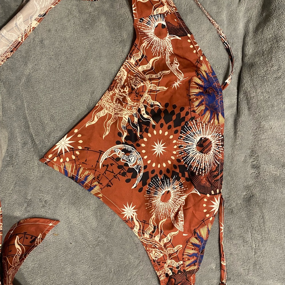 Sun and Moon Print Tie Back Bandana Cami Top